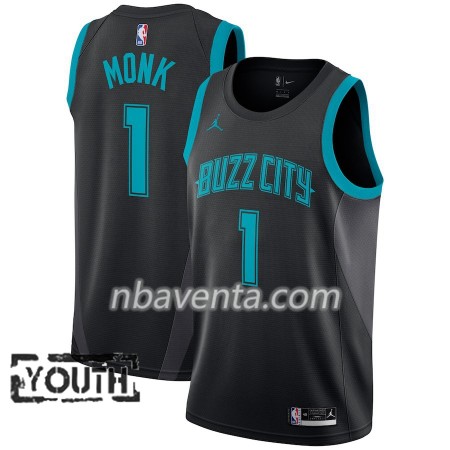 Camiseta Niños Charlotte Hornets Malik Monk 1 2018-19 Jordan Brand City Edition Negro Swingman